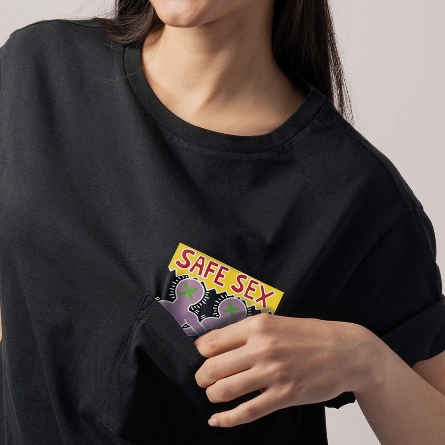 Keith Haring Safe Sex Pocket Tee - Black