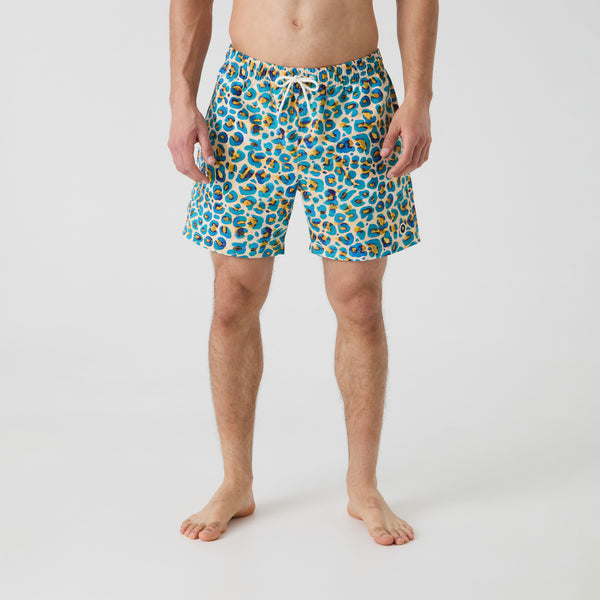 Leopard Print Swim Shorts - Butter Yellow